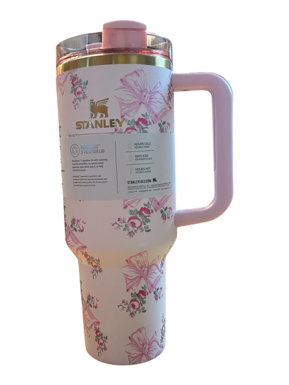 Stanley Pink Floral Insulated Travel Mug with Handle